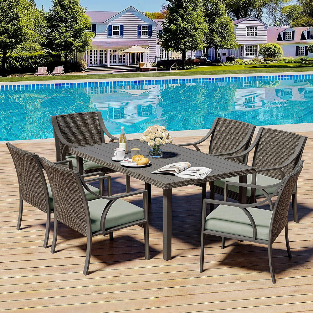 7 Piece Patio Dining Set,Outdoor Dining Set,Outdoor Patio Dining Set.Wicker R...