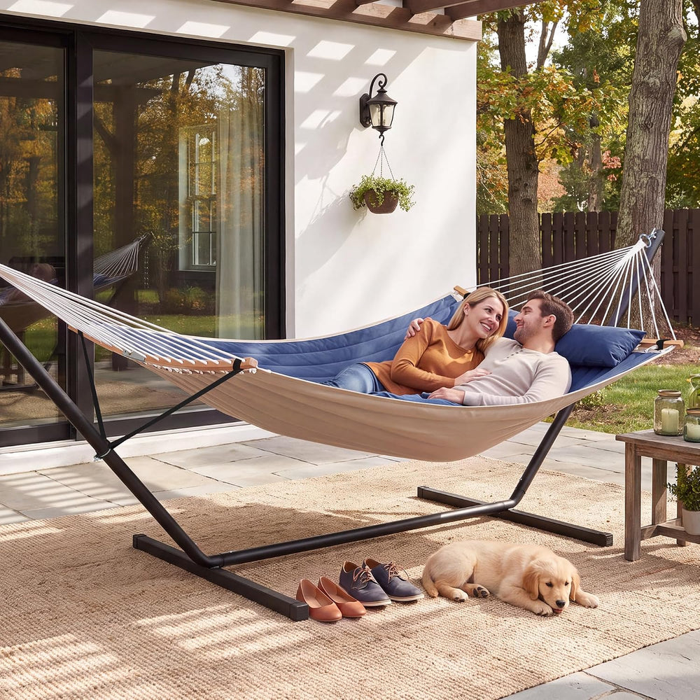 2 Person Hammock with 12FT Stand, Outdoor Hammock, Navy Blue