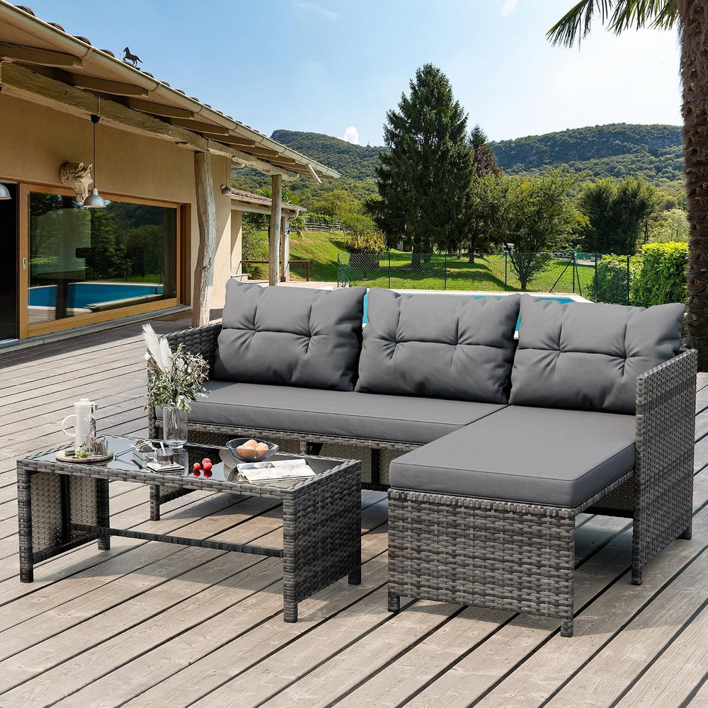 Shintenchi 3 Pieces Outdoor Patio Furniture Set, Wicker Patio Conversation Se...