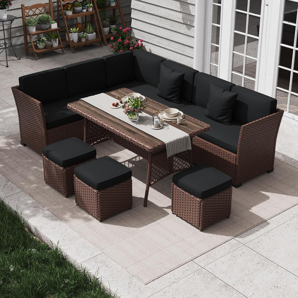 KIGOTY 7 Piece Patio Furniture Set, Outdoor PE Wicker Rattan Outdoor Dining S...