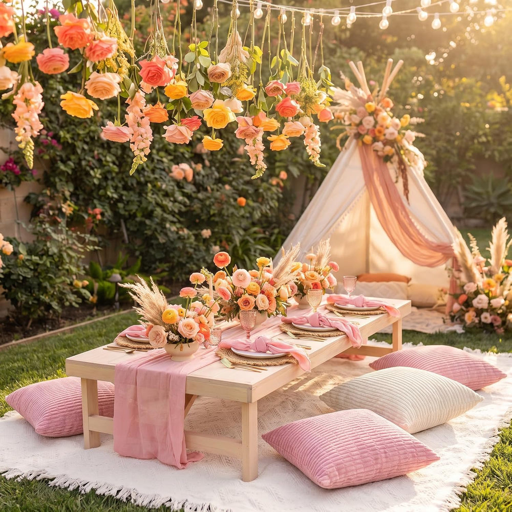 28 Pack Extra Large Pink Picnic Blanket Kit 91x71'' Outdoor Boho Pink...