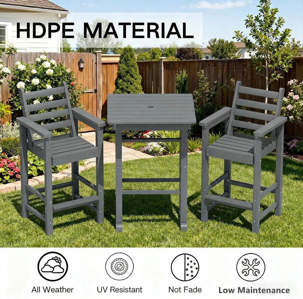 GLANC Adirondack Chairs and Table 3 Pieces Set, HDPE Balcony Bar Height Chair...