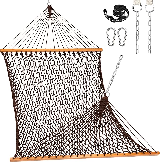 Lazy Daze Hammocks Double Rope Hammock, 2 Person Traditional Outdoor Hand Wov...