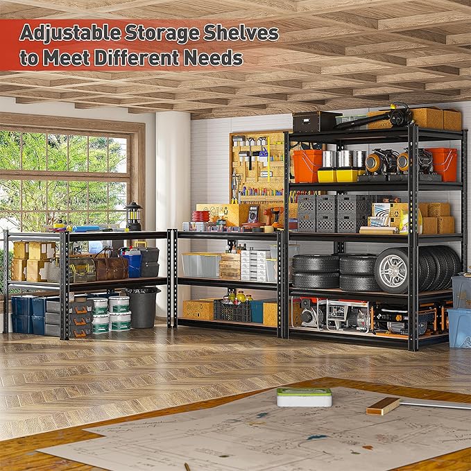 REIBII 2400LBS Storage Shelves 5 Tier Garage Shelving Heavy Duty, Adjustable ...