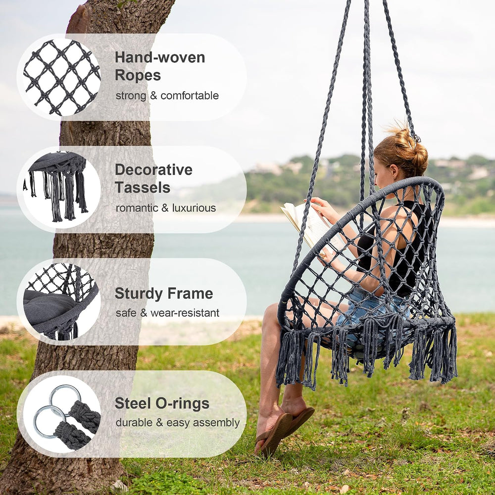 SUNCREAT Hammock Chair Hanging Macrame Swing, Pack of 2, Grey