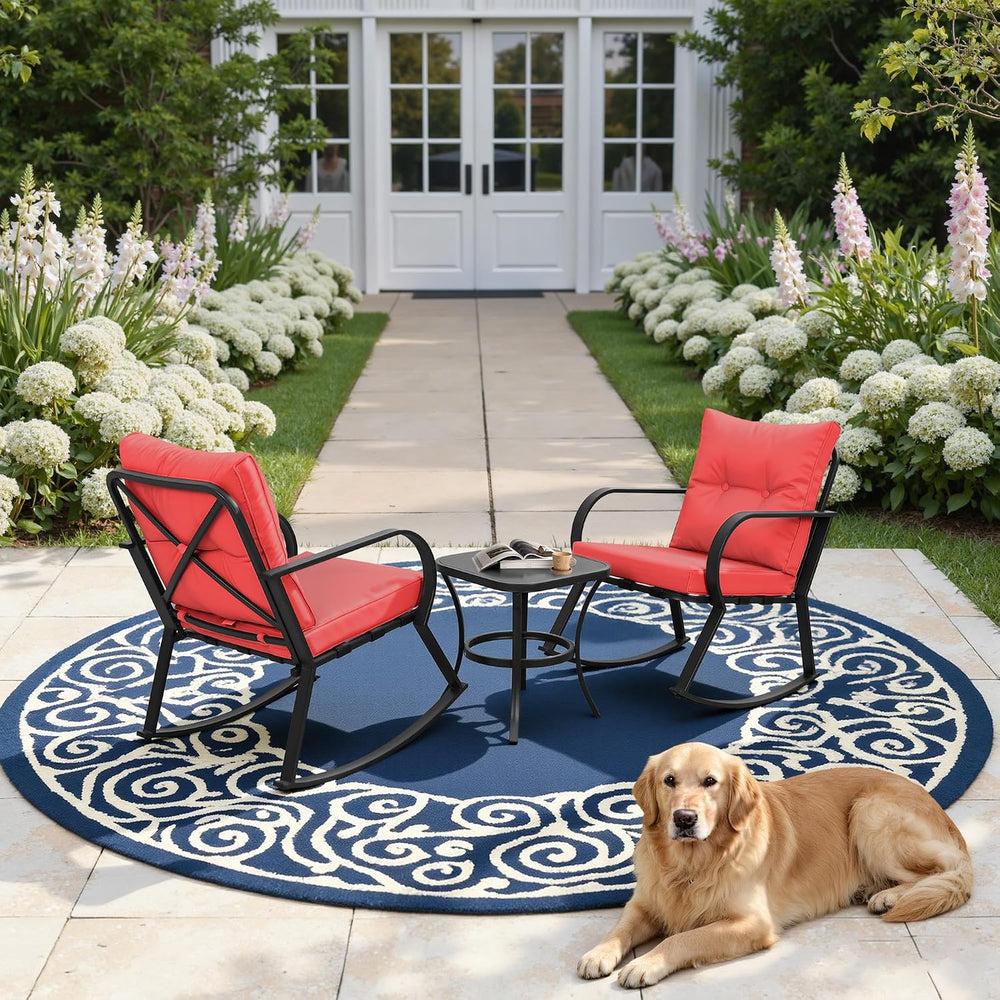Oakcloud Oakmont Outdoor Furniture 3 Piece Conversation Bistro Set Rocking Ch...