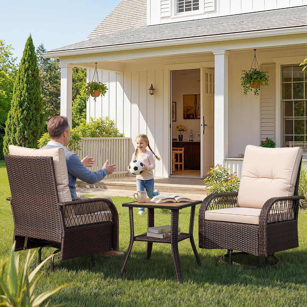 Devoko Patio Furniture Set Outdoor 3 Pieces Wicker Swivel Rocking Chairs