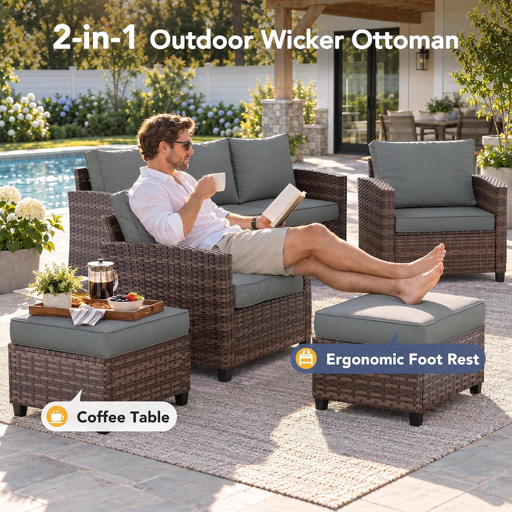 6 PCS Patio Furniture Set with Fire Pit,Rattan Patio Set,Dark Grey