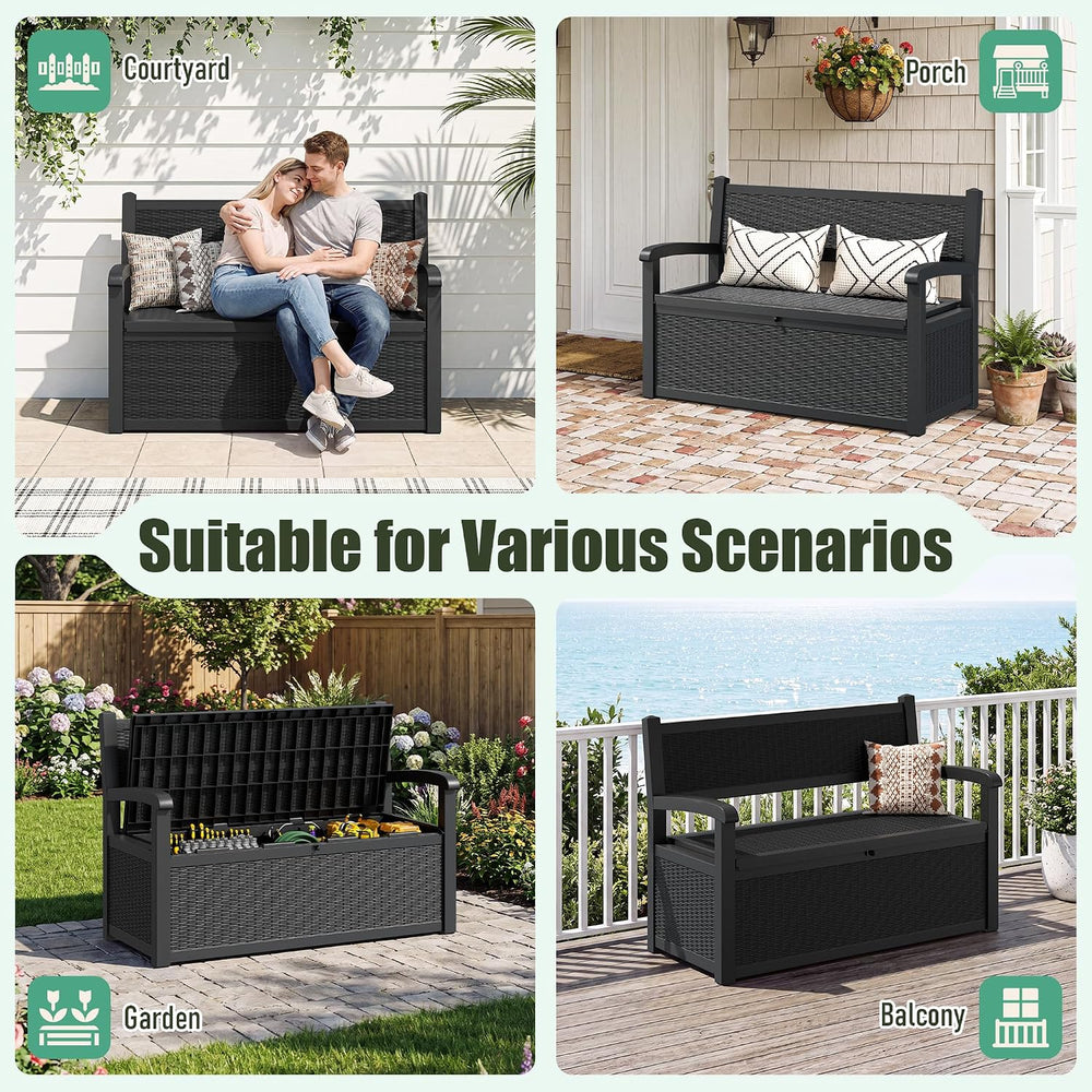 120 Gallon Outdoor Storage Bench, Storage Bench, Deck Box, Black