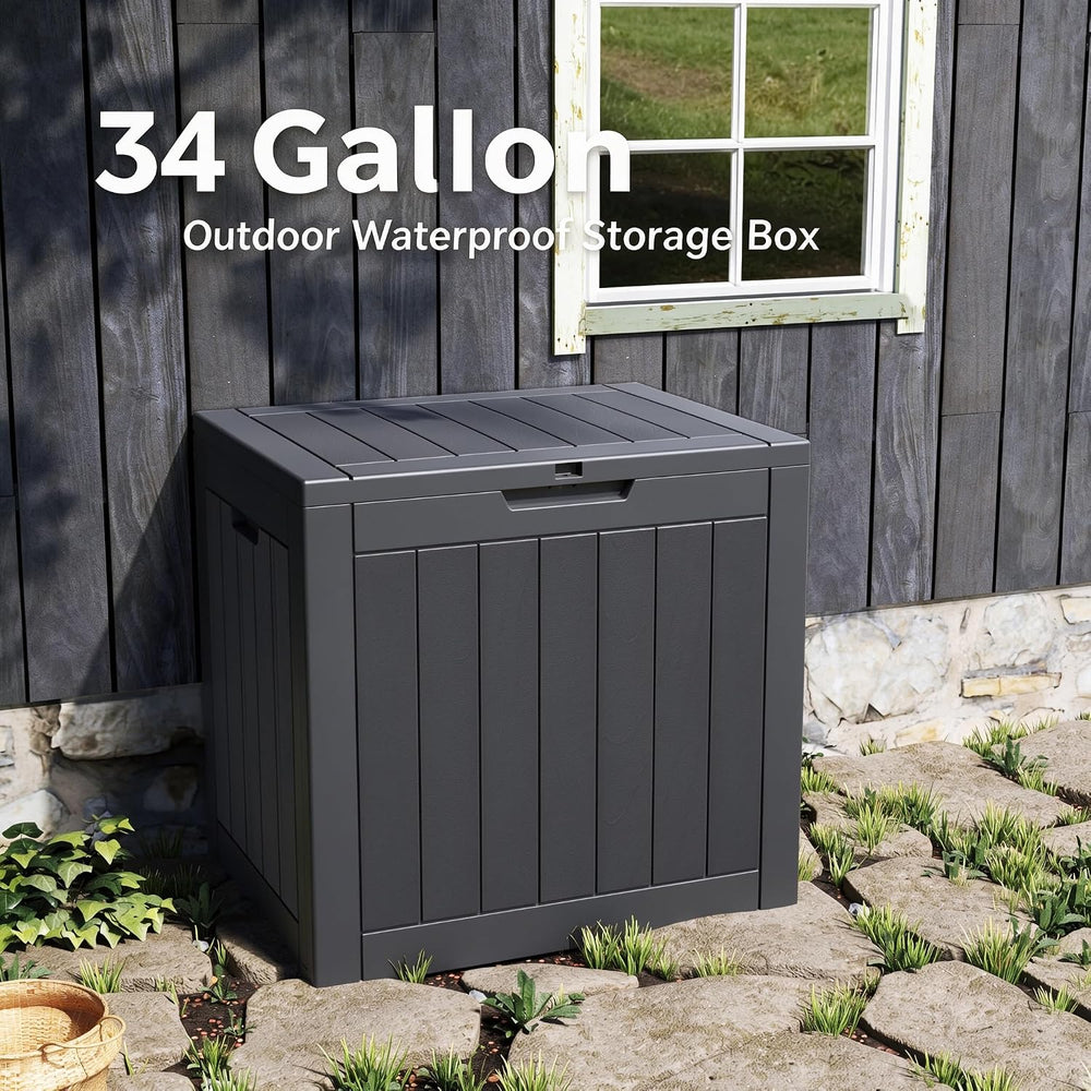 NUNU LAB 34 Gal Outdoor Storage Box Waterproof Lockable,Deck Box,Black