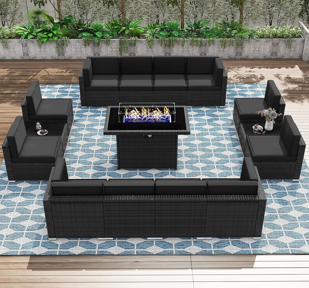 Patio Furniture Set with Fire Pit Table, 15 Pieces Outdoor All-Weather Wicker...