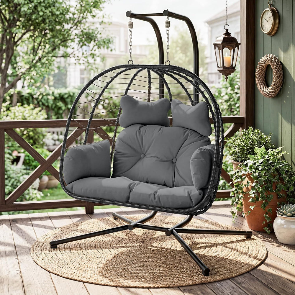 Bifanuo Double Hanging Egg Chair with Stand, Outdoor Indoor Swing Chair with ...