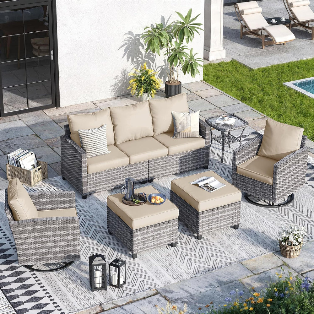 6 Piece Patio Furniture Set with Swivel Chairs,Patio Set,Khaki