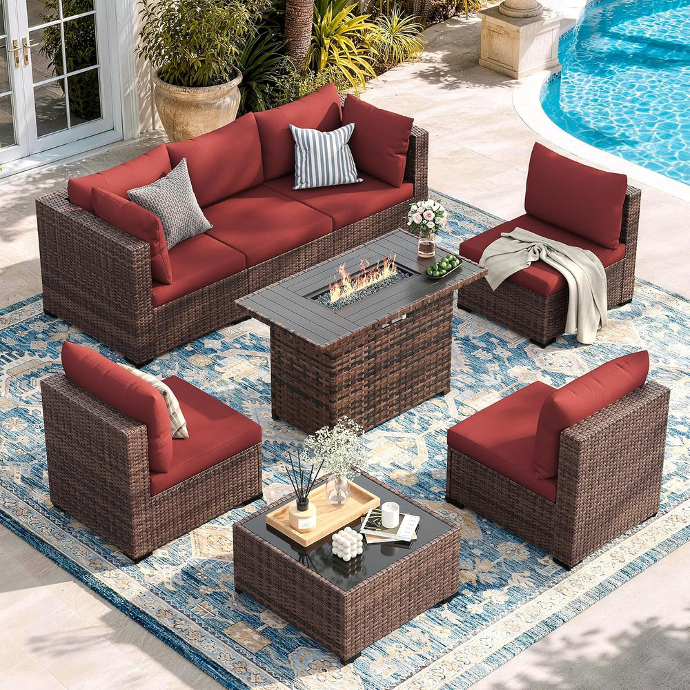 UDPATIO Patio Furniture Set with Fire Pit Table, 8-Piece Wicker Patio Set