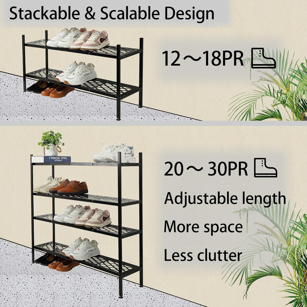 Long Expandable Metal Shoe Rack for Closet, Entryway, Garage, 2-Tier, Black