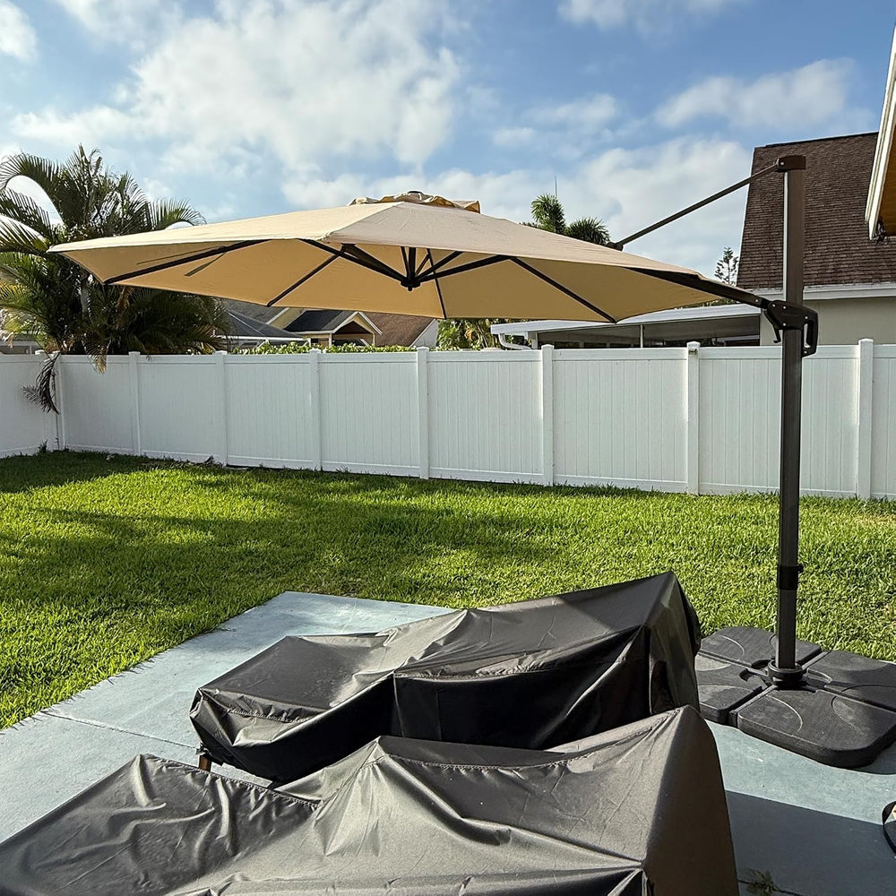 PURPLE LEAF Patio Umbrella with Base 11 Feet Effortless Shade Control Beige