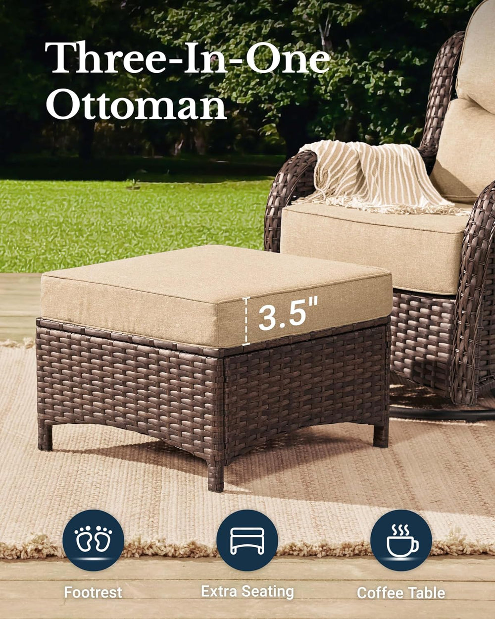 HILLGA Luxury High Back Patio Furniture Set with 6-Inch Thick Cushion