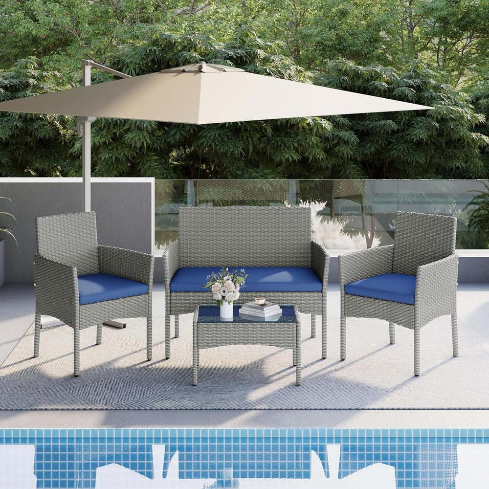 Yaheetech Patio Furniture Set 4 Pieces Conversation Sets, Rattan Chair Wicker...