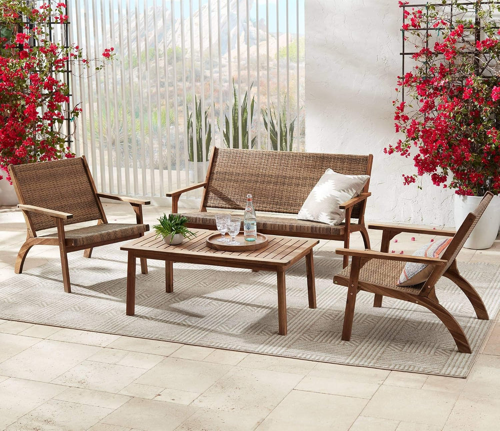 Perry Farmhouse Rustic Acacia Wood Rectangular Outdoor Coffee Table 43 1/4&qu...
