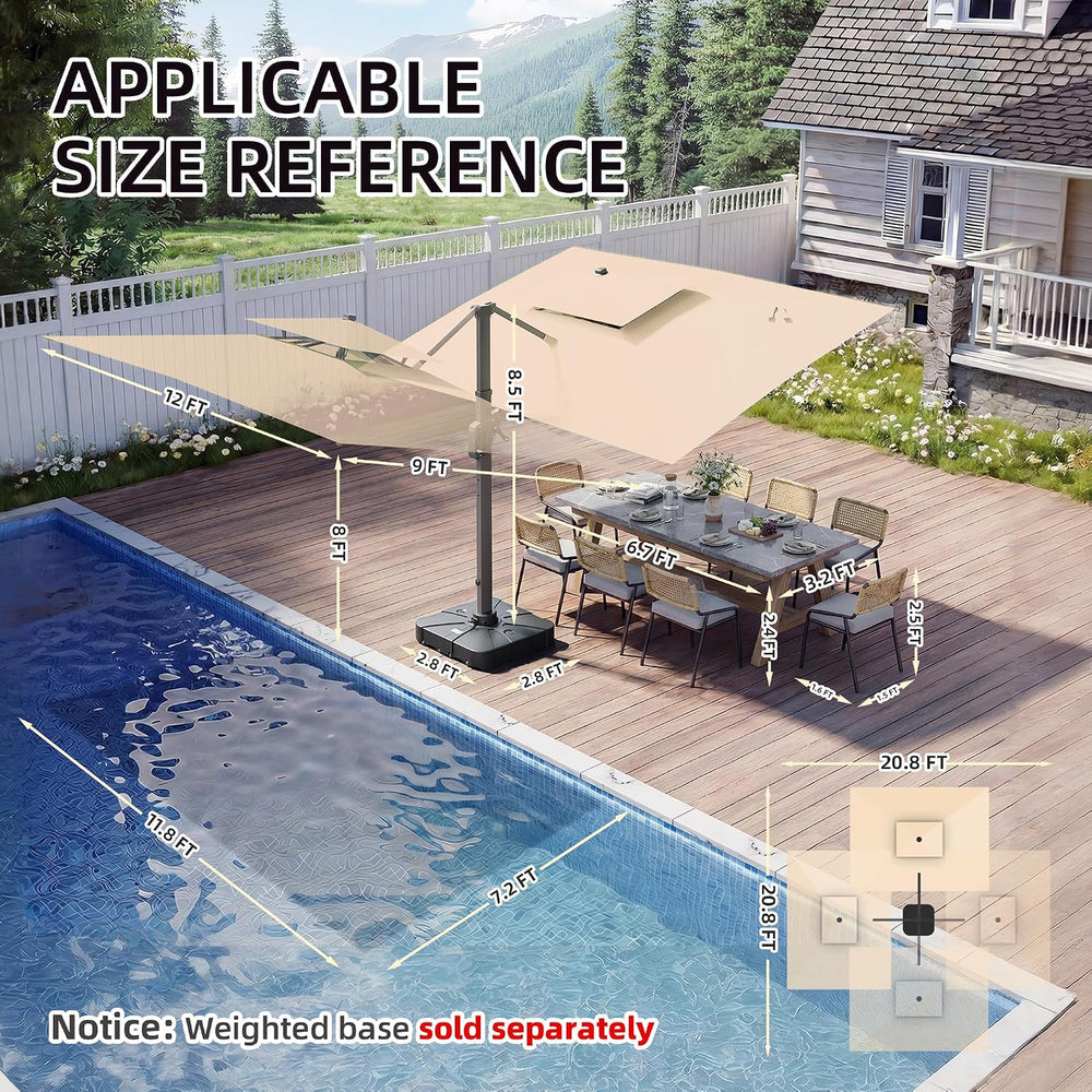 9 X 12 FT Cantilever Patio Umbrella with Led Lights