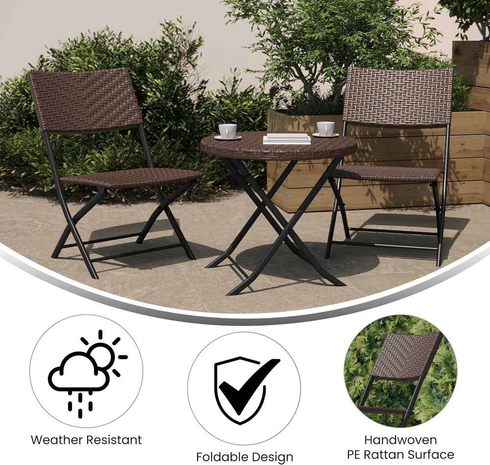 EMMA + OLIVER Brown/Black Three Piece Folding Bistro Set