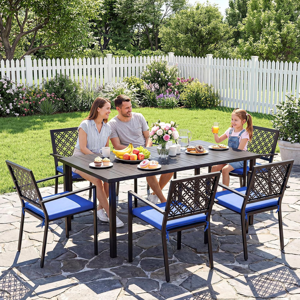 7 Piece Outdoor Dining Set with 6 Dining Chairs for Deck Garden Poolside