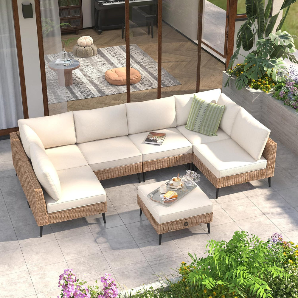 LVUYOYO 7 Pieces Outdoor Patio Furniture Set, Wicker Sectional Sofa Set