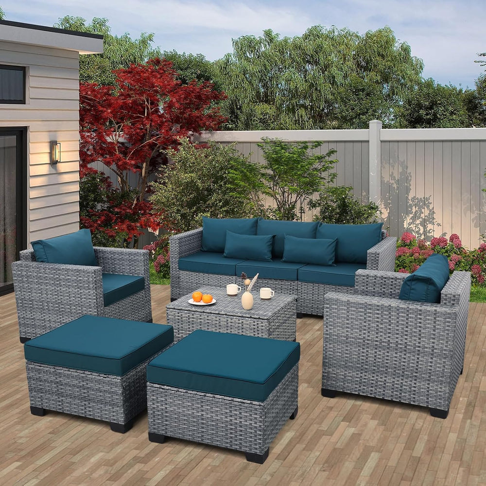 Lviden 6 Pieces Wicker Patio Furniture Sets Outdoor Conversation Set HDPE Rat...