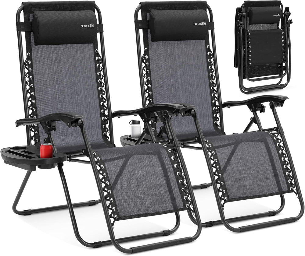 SereneLife Zero Gravity Outdoor Lounge Chairs 2 Pack – Folding Recliners with...