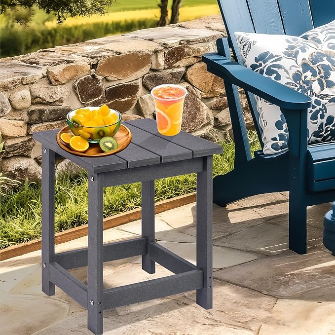 LZRS Adirondack Square Outdoor Side Table for Patio, Pool Composite Patio Tab...