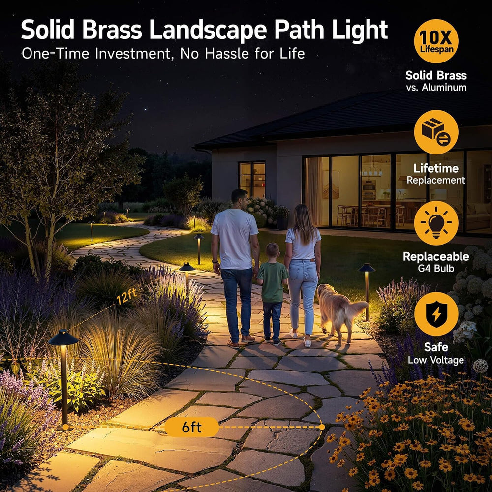 Brass Low Voltage Pathway Lights, 12V Hat-Top Bronze IP65 Waterproof LED Land...