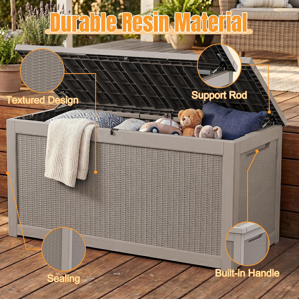 Outdoor Storage Box, 410 Gallon Waterproof Resin Deck Box with Support Rod