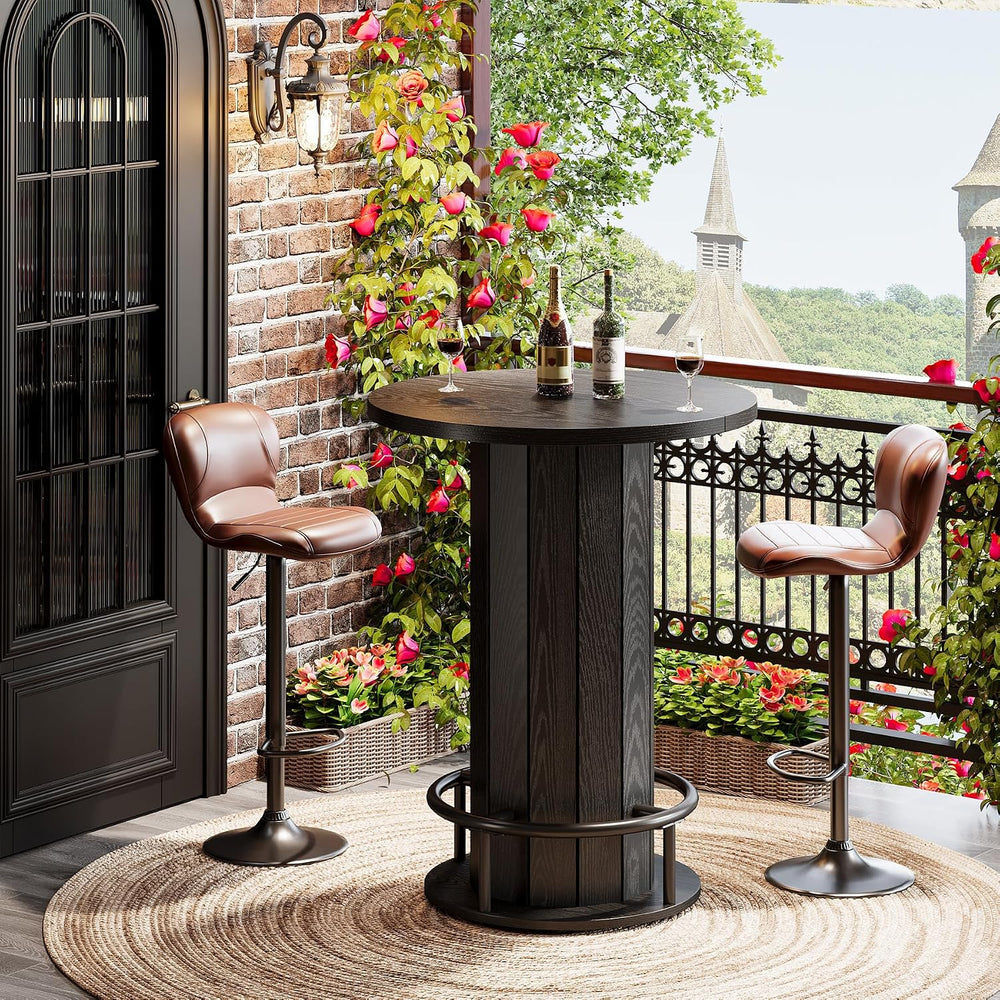 Tribesigns Round Bar Table, 39.4" H Wood Bistro Pub Table with Metal Rin...