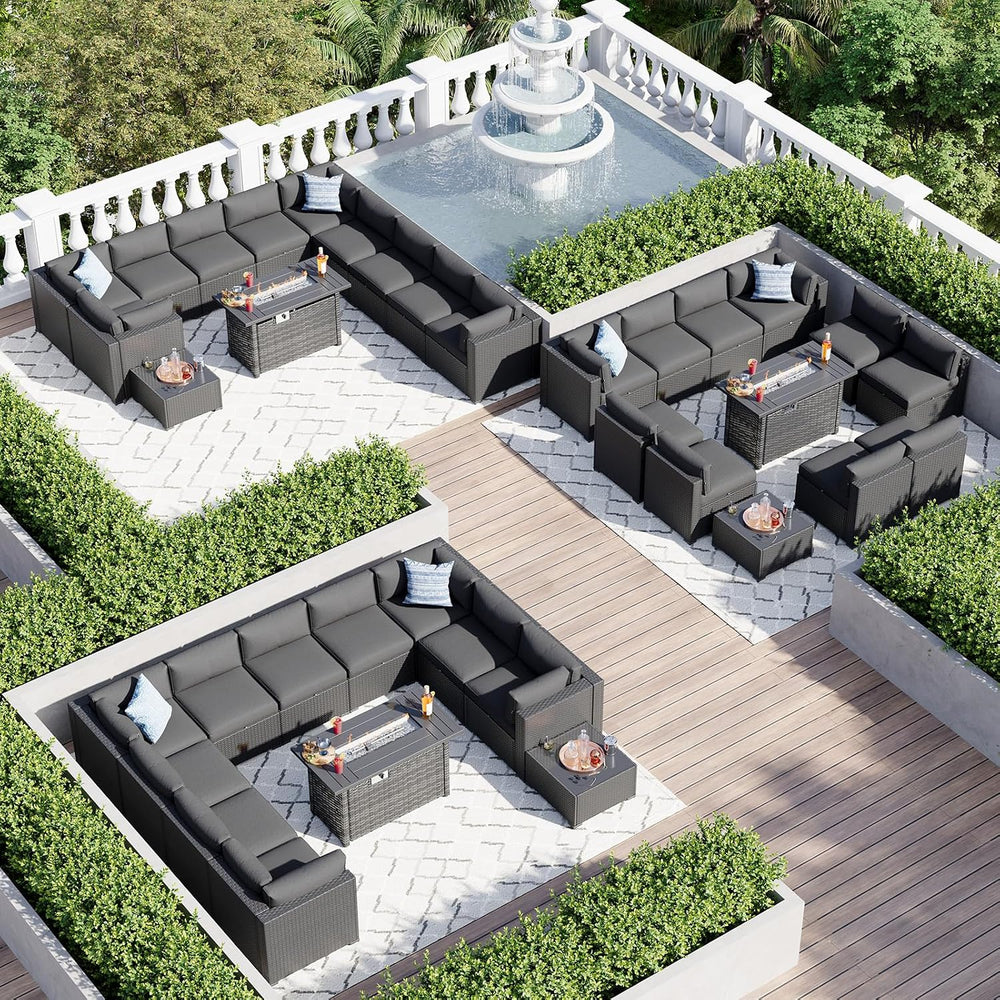 Aoxun 15 Piece Patio Furniture Set with 44” Fire Pit Table Wicker Patio Secti...