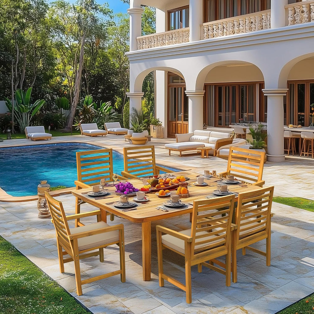 Tranquillo Solara Acacia Wood Outdoor Chair Set of 2 with Cushions – 500lbs C...