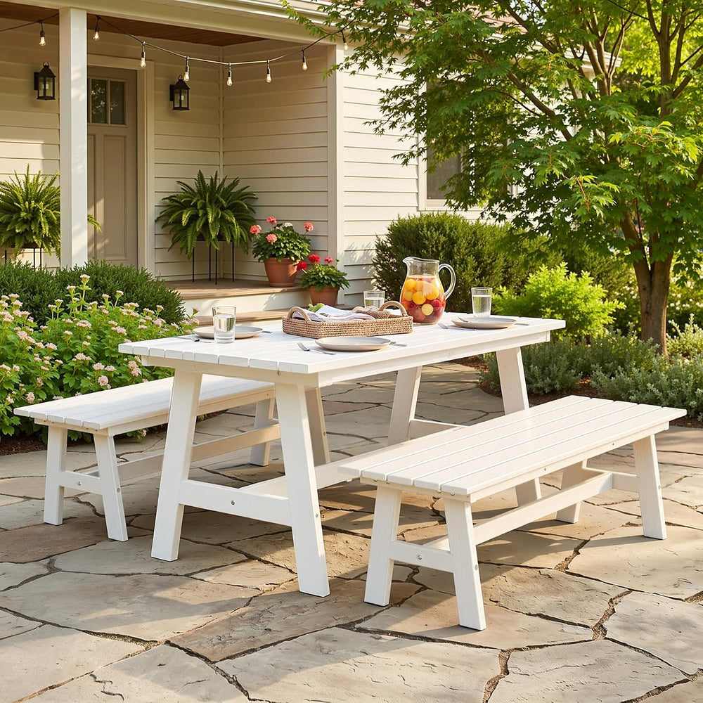nalone Outdoor Bench, All-Weather HDPE Backless Bench for Porch (White)