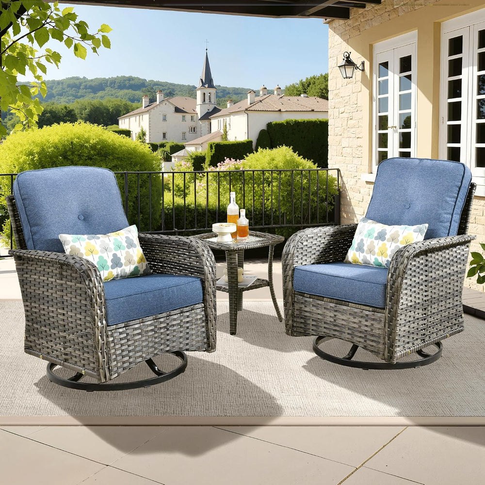 ovios 3 Pieces Patio Furniture Set, Outdoor Wicker Sofa with Swivel Glider Ch...