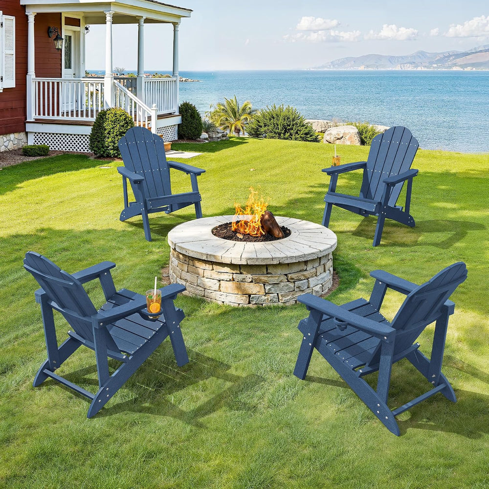 LUE BONA HDPE Adirondack Chairs Set of 4, Blue Fire Pit Chairs