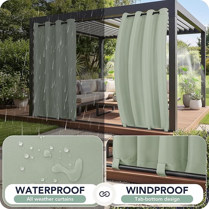 Outdoor Curtains for Patio Waterproof 6 Panels - Windproof, Privacy, Weatherp...