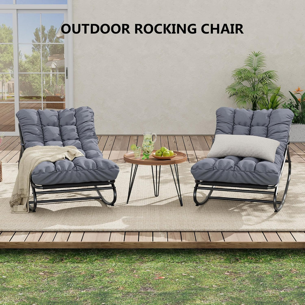 Garvee Outdoor Rocking Chair, Metal Frame Patio Papasan Rocker, Adjustable Sw...