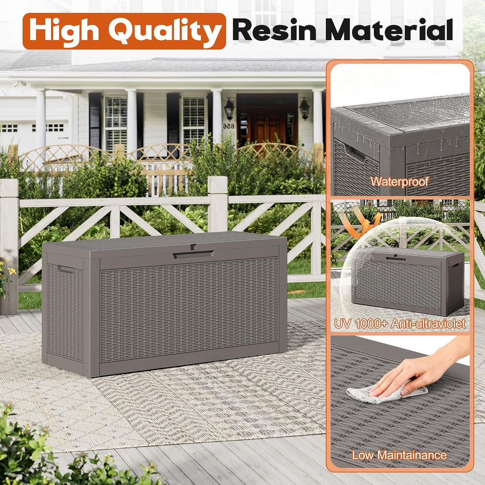 Outdoor Deck Storage Box, Waterproof,Grey,90 Gallon