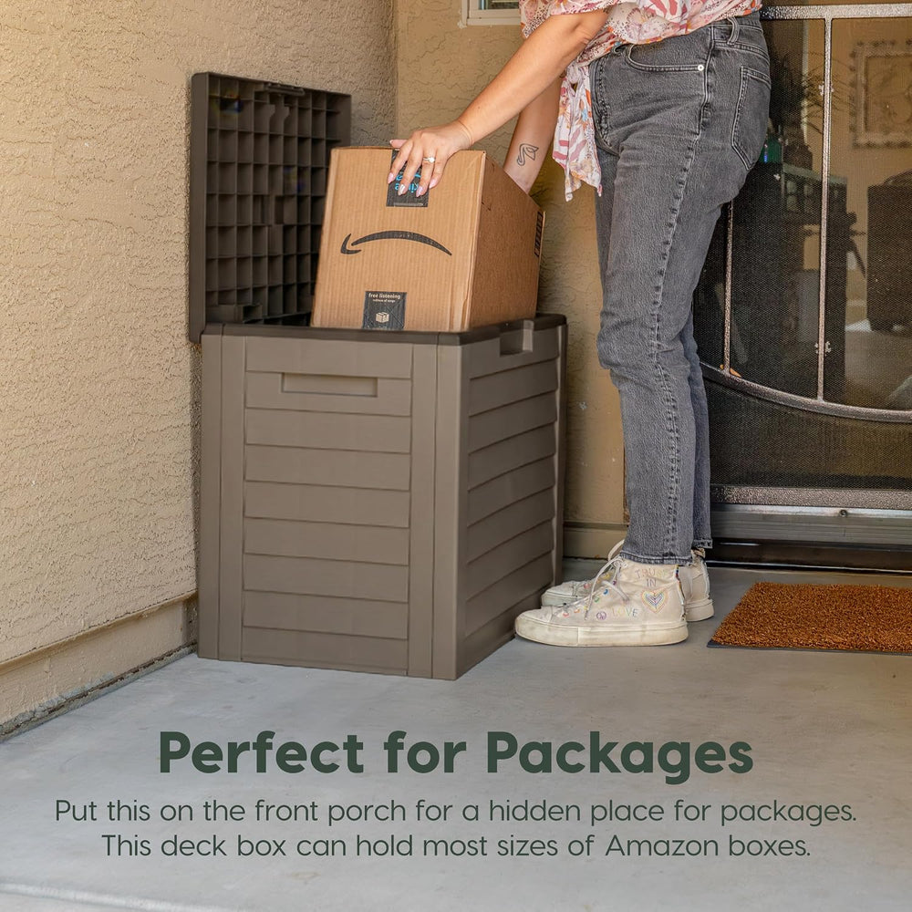 IRIS USA 35 Gallon Outdoor Deck Box, Lockable, Weather-Resistant, Brown