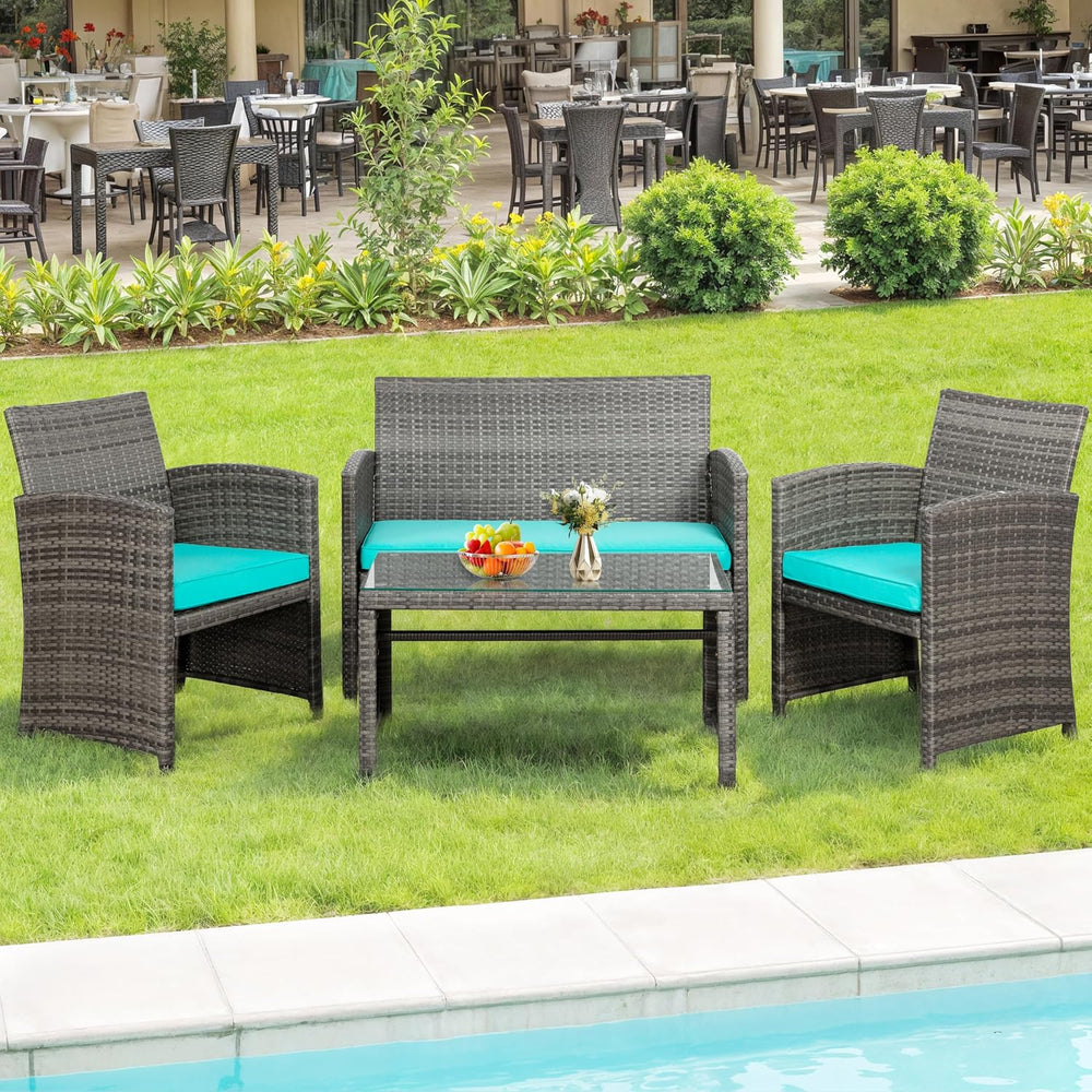 SUNLEI 4-Piece Outdoor Patio Furniture Set, Rattan Chair Wicker Conversation ...