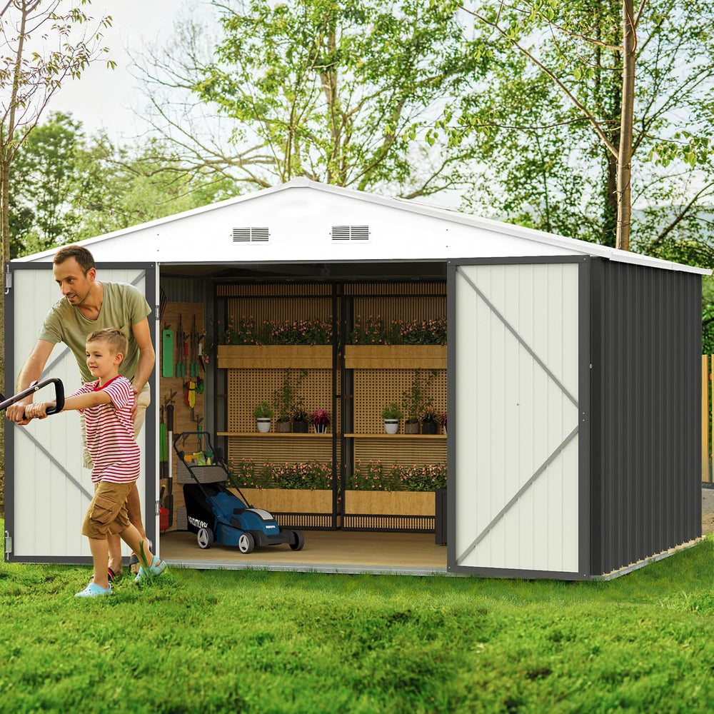GUNJI 10 x 8 FT Shed Outdoor Storage Shed Metal Garden Shed with Lockable Doo...