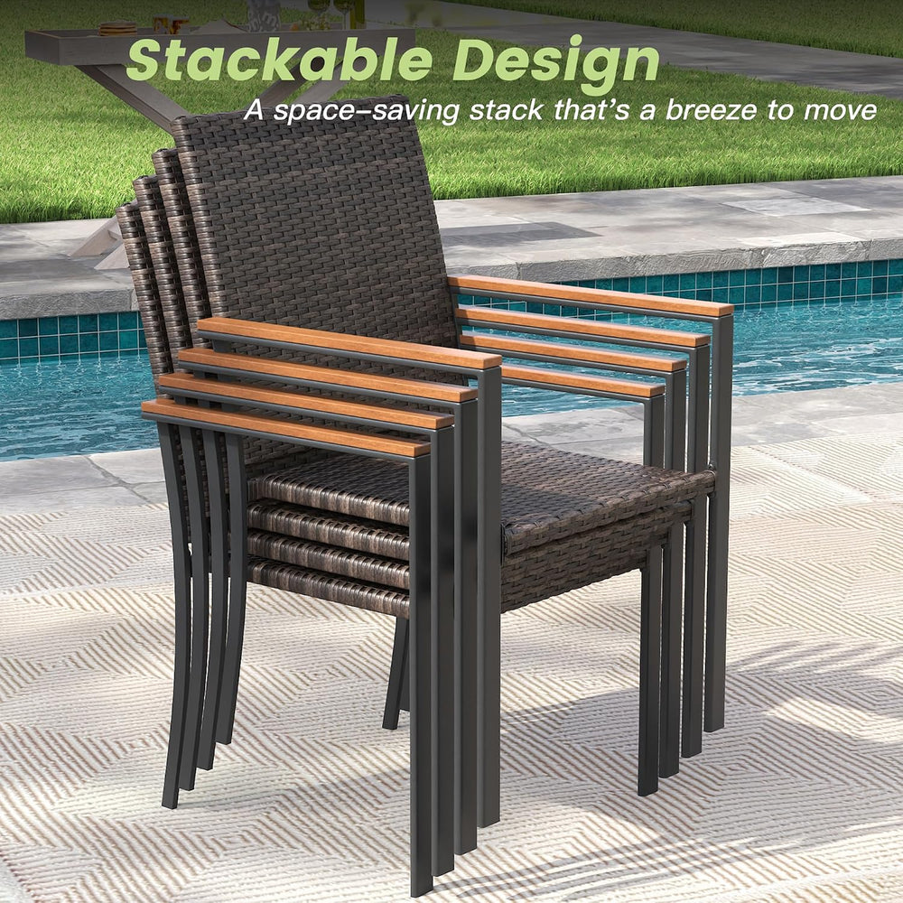 Small Patio Dining Set for 2, 27.5" Square Metal Table and Stackable Wic...
