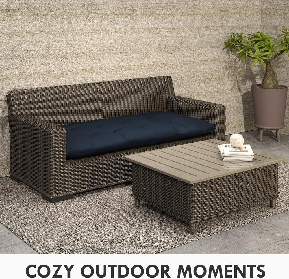 Outdoor Bench Cushion 44x22x4 Inch with Ties Loveseat Pads, Dark Blue