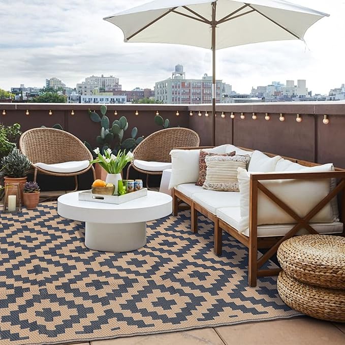 SAND MINE Reversible Mats, Plastic Straw Rug, Modern Area Rug, Large Floor Ma...