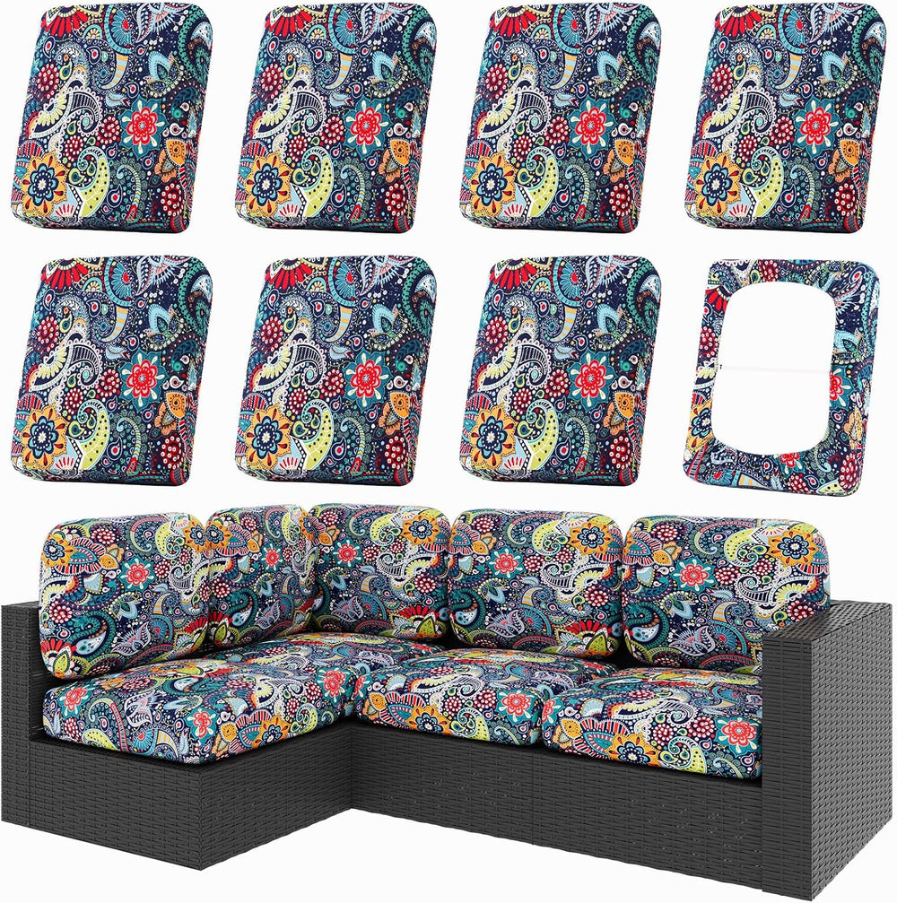 hyha 8Pcs Patio Cushion Covers, Stretch Outdoor Couch Cushion Covers