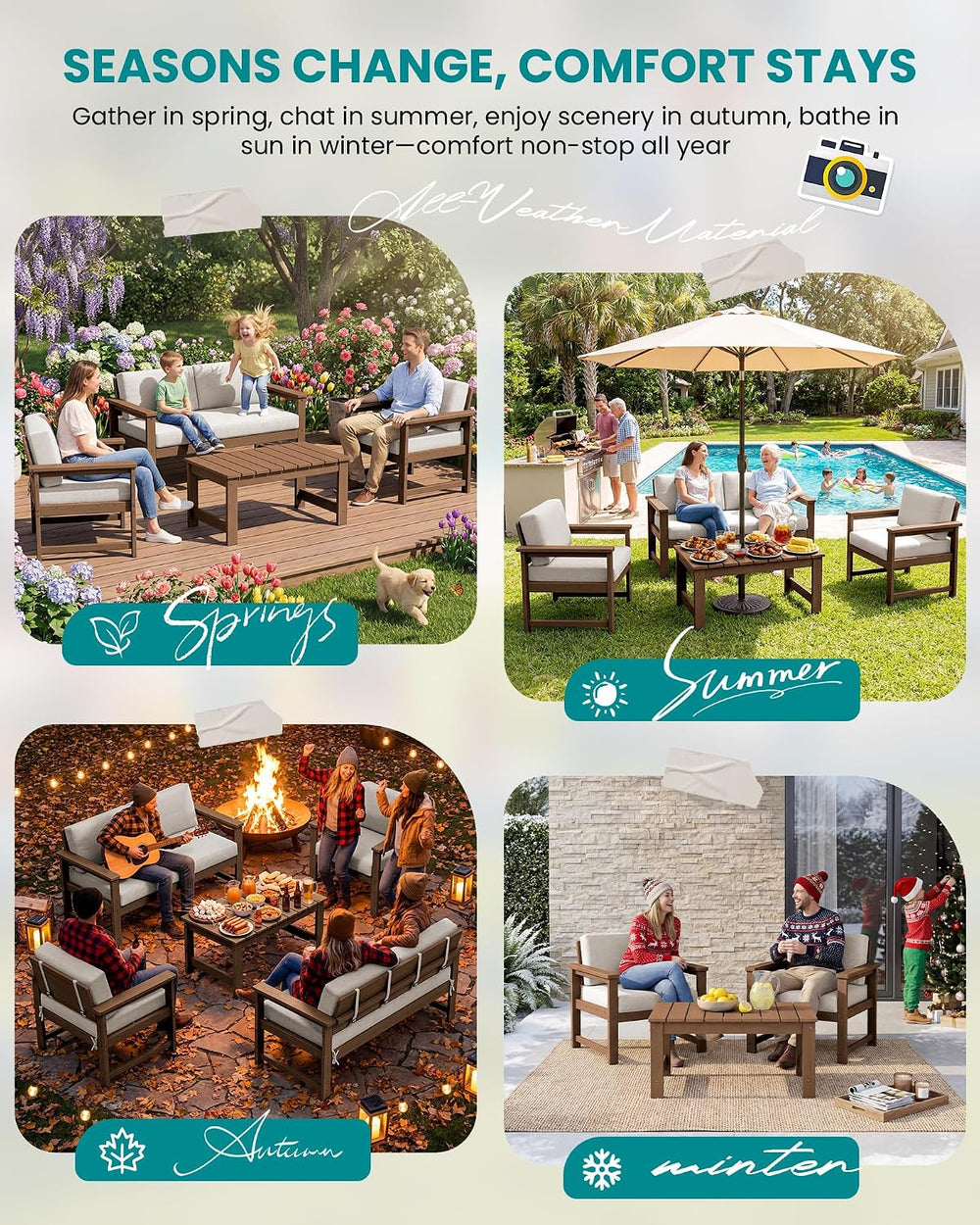 SERWALL 5 Pieces HDPE Outdoor Conversation Sofa Set with Cushion