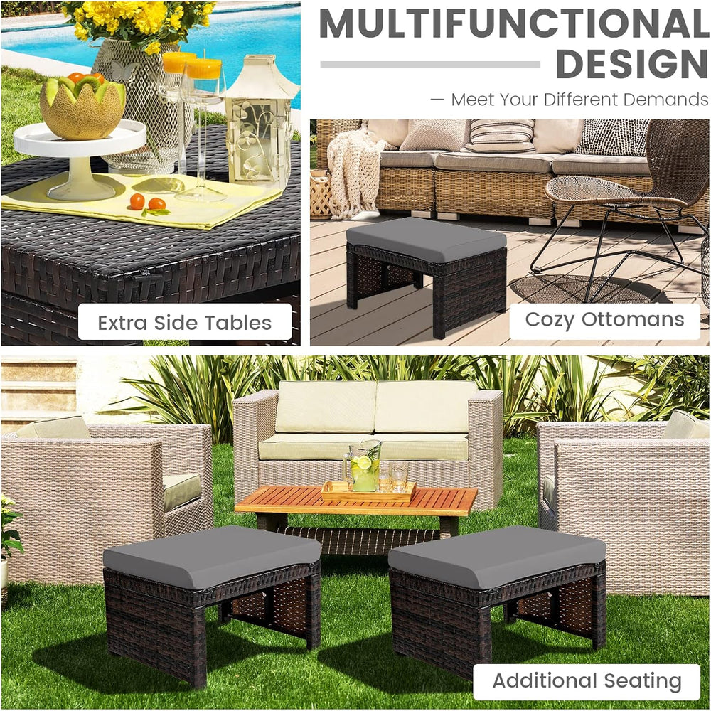 RELAX4LIFE 2-Piece Wicker Outdoor Ottoman, Rattan Footrest Set of 2 with Remo...